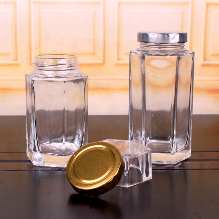 220ml 310ml 490ml Unique hexagon food storage honey empty glass jars