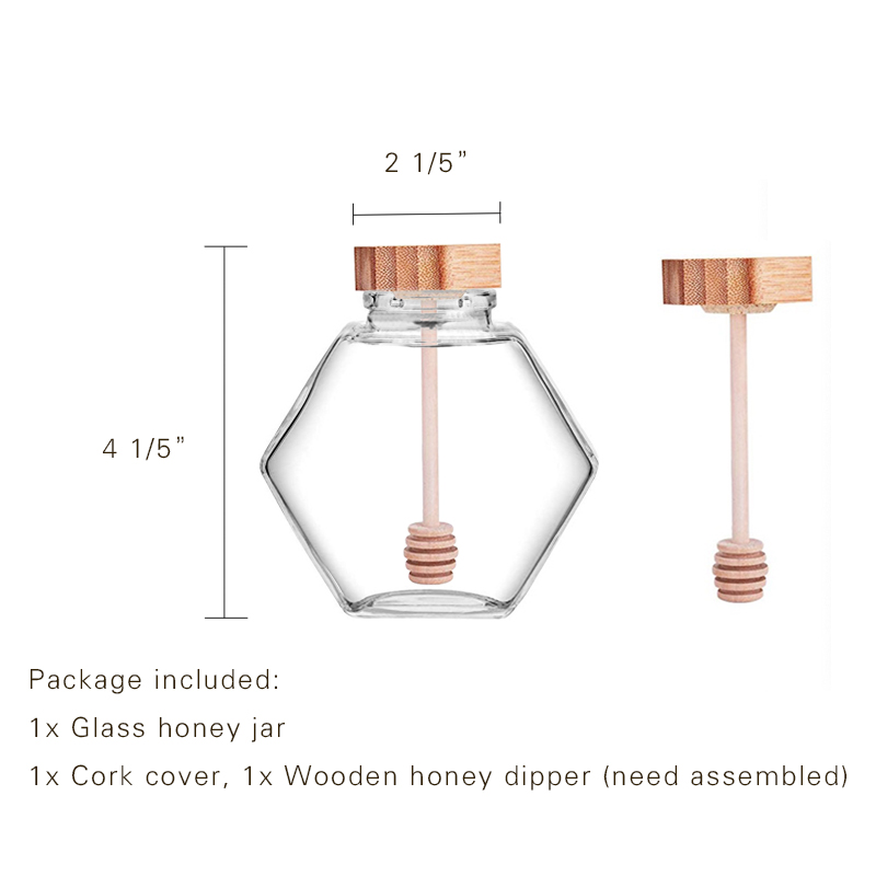 220ml High Quality Luxury Hexagon Empty Glass Honey Jar with Dipper
