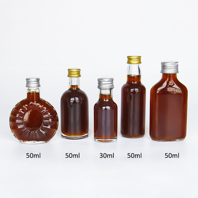 22mm Neck 50ML Flask Miniature Glass Bottle For Whisky Gin Vodka Gift Set