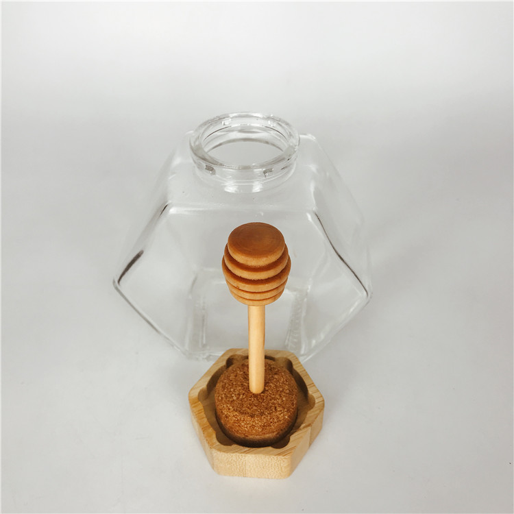 230ml 380ml 300g 500g hexgaon shape glass honey jar with wooden lid cover