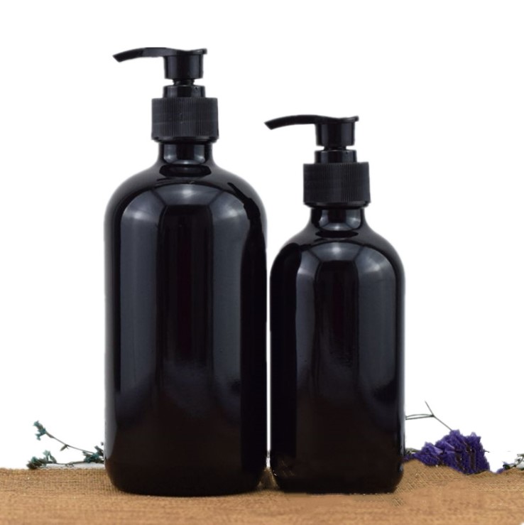 230ml 500ml Hot sale Glass Boston Bottle With Stainless Steel Pump for lotion/soap dispenser