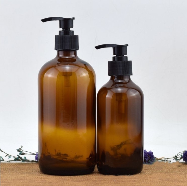 230ml 500ml Hot sale Glass Boston Bottle With Stainless Steel Pump for lotion/soap dispenser
