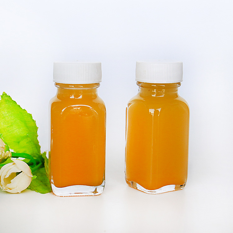 24-400 Neck Finish 1 oz Clear Glass French Square Bottle 30ml With Plastic Cap For Beverage