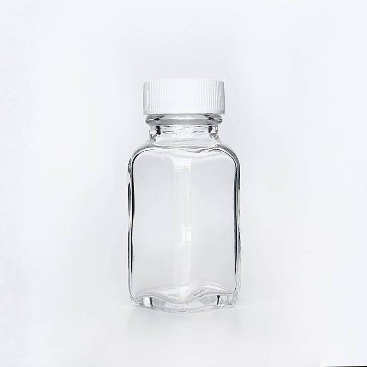 24-400 Neck Finish 1 oz Clear Glass French Square Bottle 30ml With Plastic Cap For Beverage