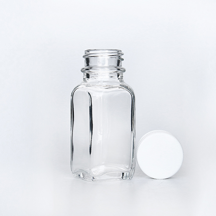 24-400 Neck Finish 1 oz Clear Glass French Square Bottle 30ml With Plastic Cap For Beverage