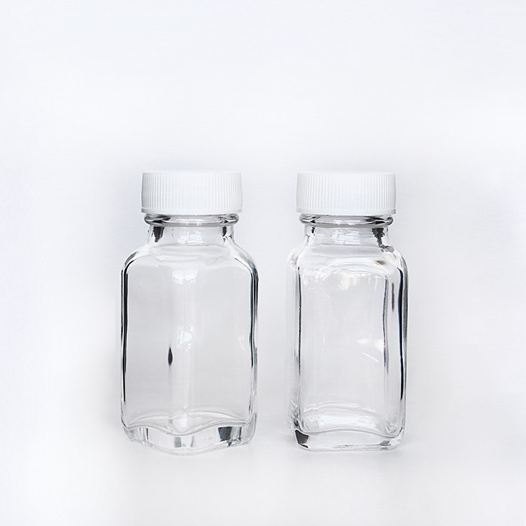 24-400 Neck Finish 1 oz Clear Glass French Square Bottle 30ml With Plastic Cap For Beverage