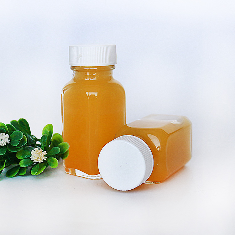 24-400 Neck Finish 1 oz Clear Glass French Square Bottle 30ml With Plastic Cap For Beverage