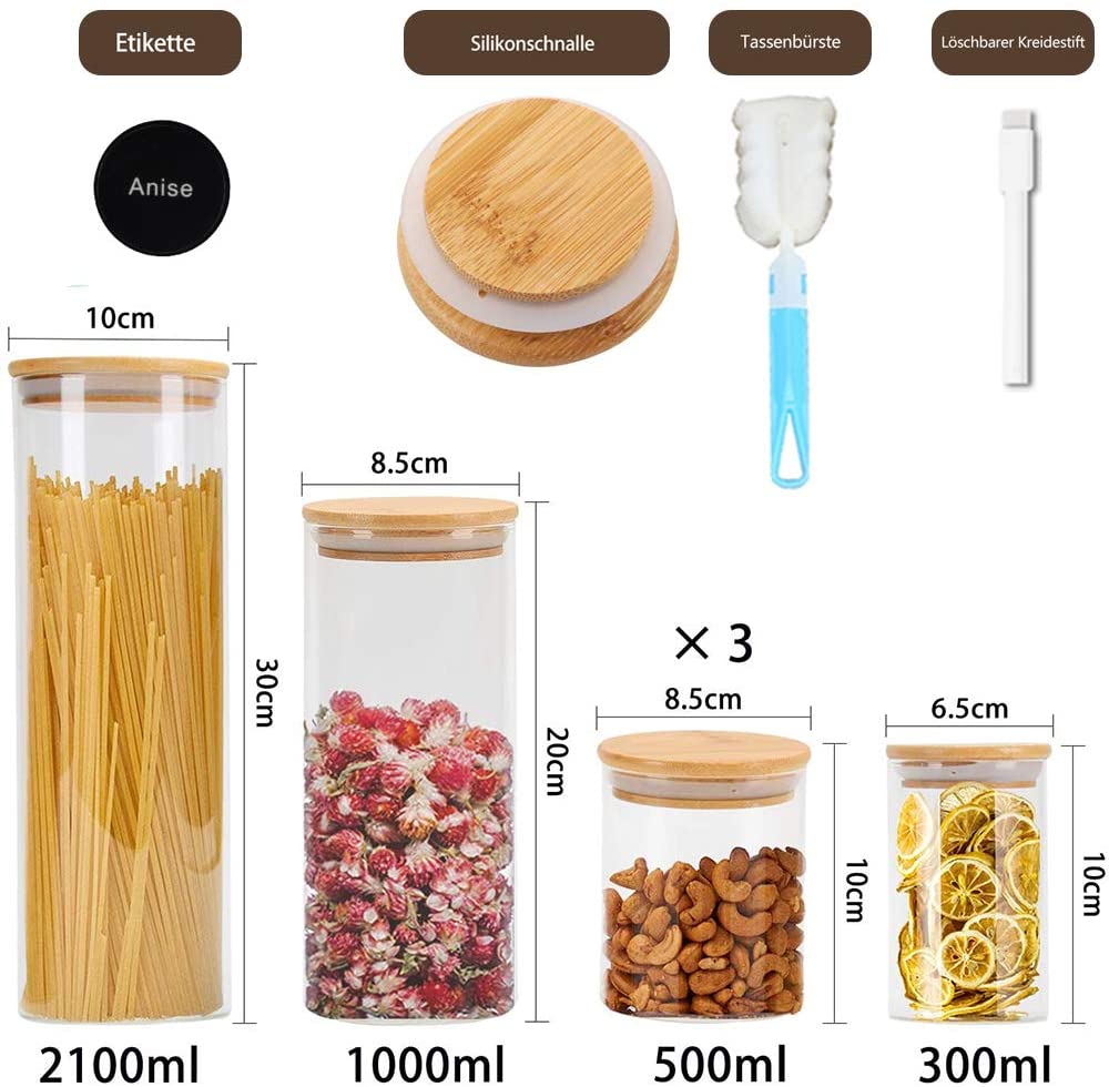 24 Airtight Glass Containers with Lids Kitchen Storage Jars for Tea and set of 24 Airtight Glass Containers with Lids