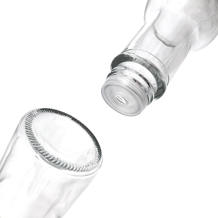 (24 Pack) 5 oz. Clear Glass Hot Sauce Woozy Bottles with Black Cap Shrink band and Orifice Reducer