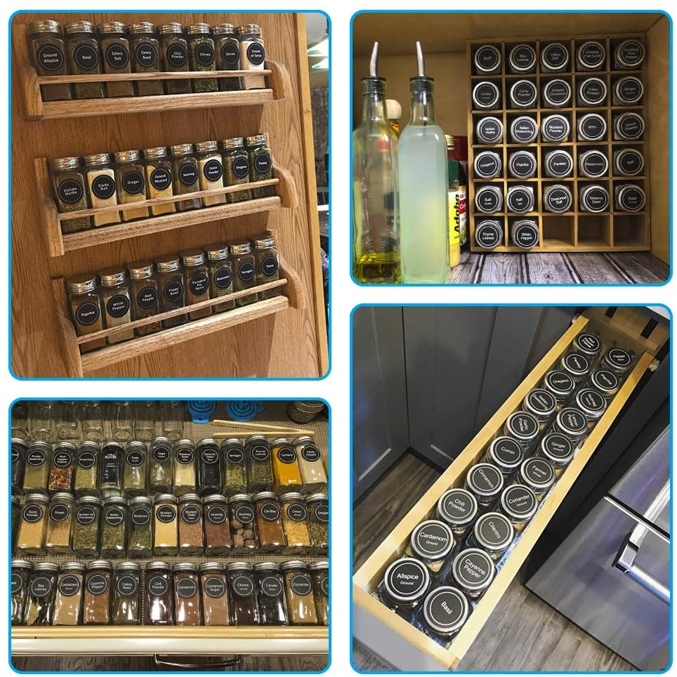 24 Pcs Glass Spice Jars/Bottles - 4oz Empty Square Spice Containers with 810 Spice Labels - Shaker Lids and Airtight Metal lids