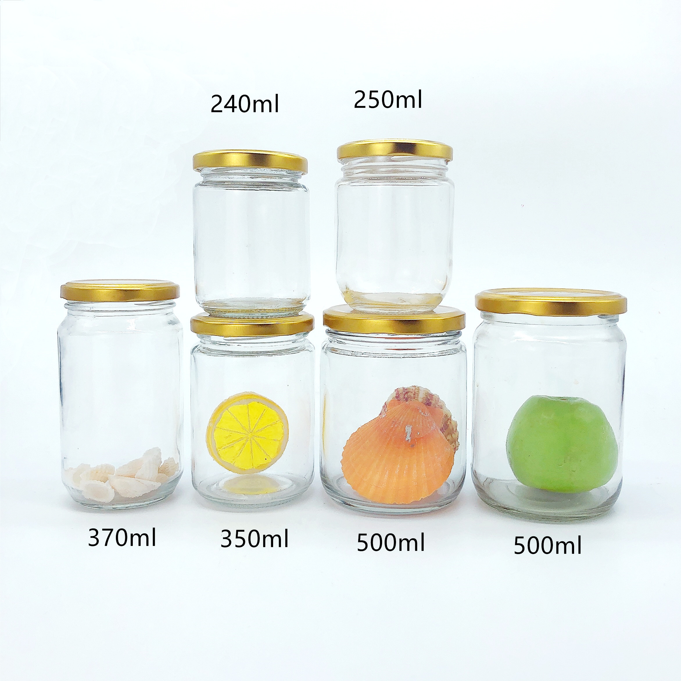 240ml-550ml empty round clear glass container jar for jam with metal lid