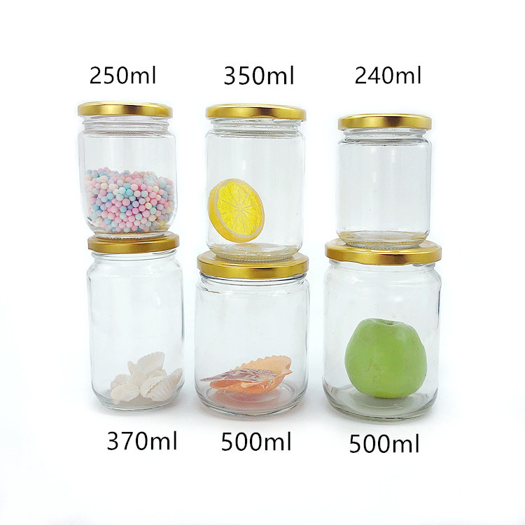 240ml-550ml empty round clear glass container jar for jam with metal lid