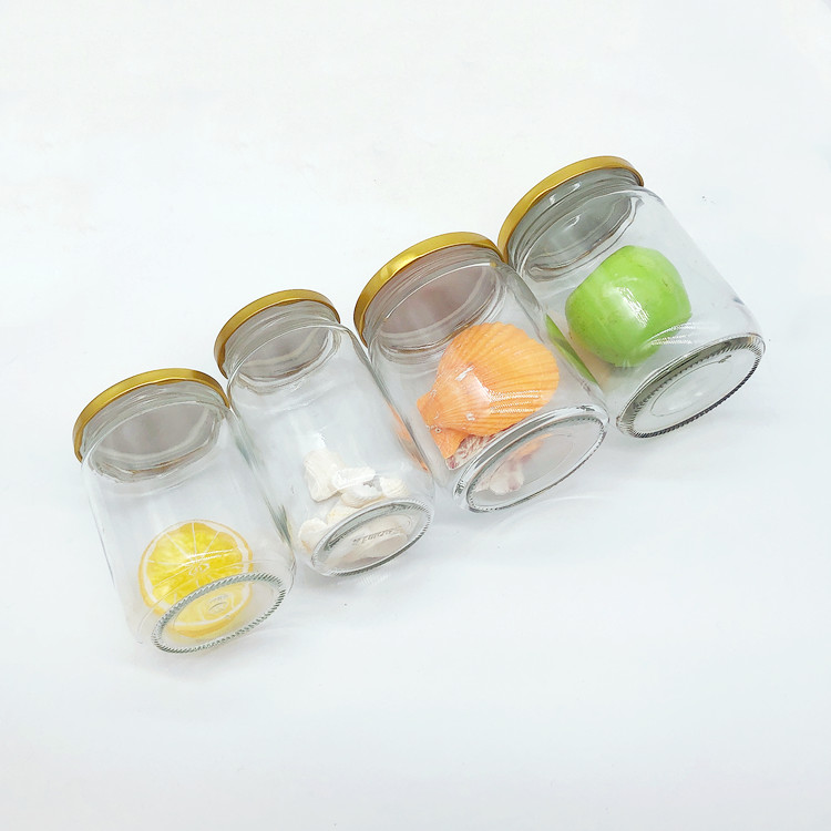 240ml-550ml empty round clear glass container jar for jam with metal lid