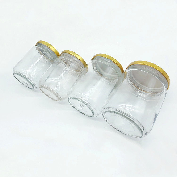 240ml-550ml empty round clear glass container jar for jam with metal lid
