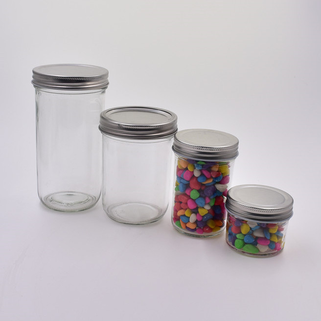 240ml 8 oz clear caviar glass bottle screw cap food storage glass mason jar for jelly jam hot sauce with silver airtight lids