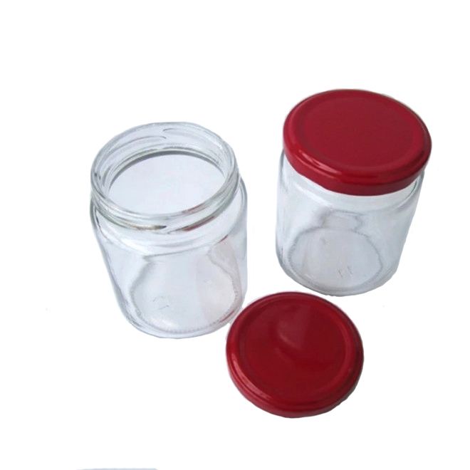 240ml transparent clear round cylinder shape food sauce glass jars and metal screw lid