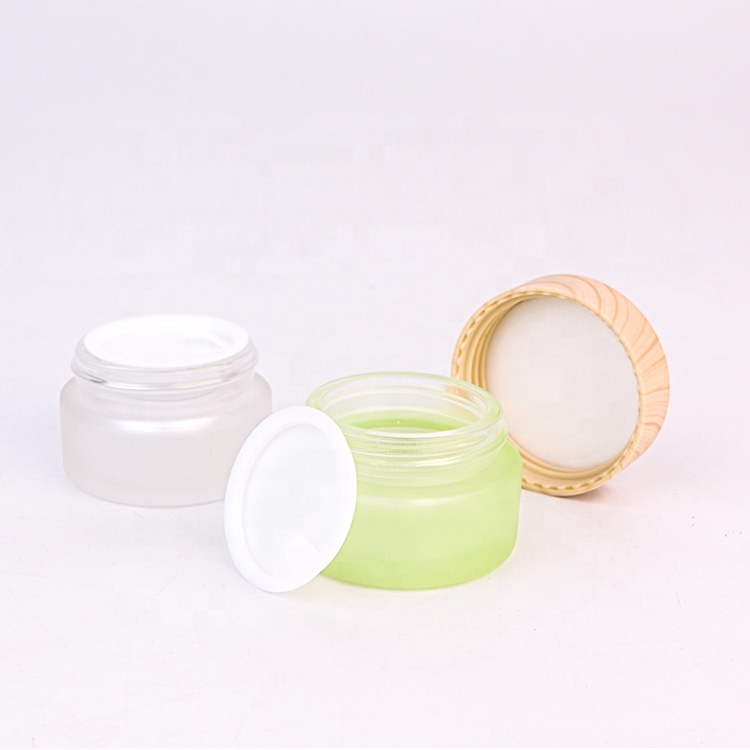 24ml 40ml 60ml glass frosted jar for cosmetic scream with screw wooden cap cosmetics containers and packaging