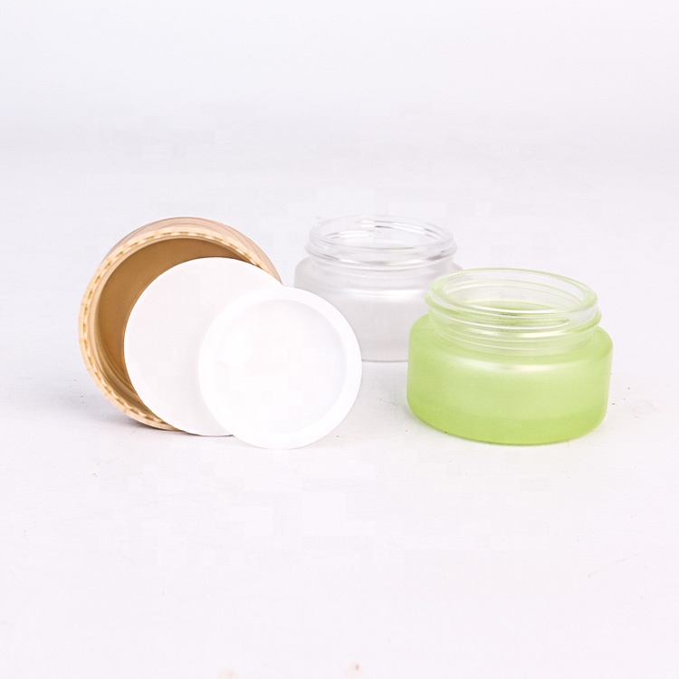 24ml 40ml 60ml glass frosted jar for cosmetic scream with screw wooden cap cosmetics containers and packaging