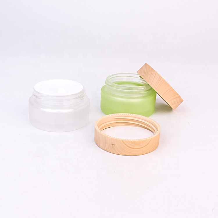 24ml 40ml 60ml glass frosted jar for cosmetic scream with screw wooden cap cosmetics containers and packaging