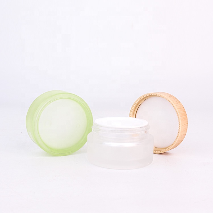 24ml 40ml 60ml glass frosted jar for cosmetic scream with screw wooden cap cosmetics containers and packaging