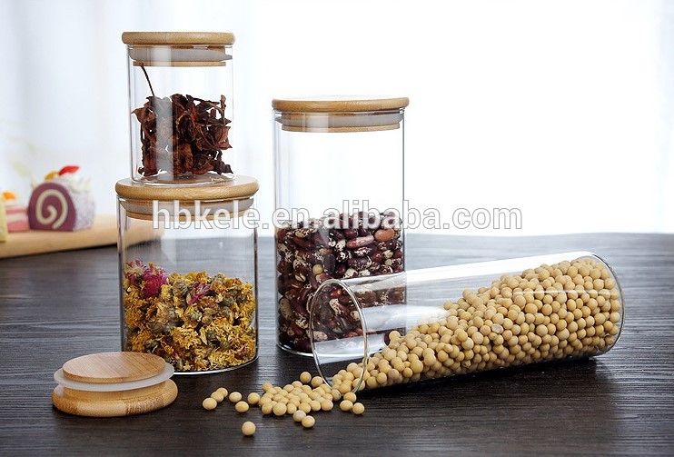250/450/750/950 ML borosilicate air-tight storage jar acacia wood seal food home use jar use wooden lid