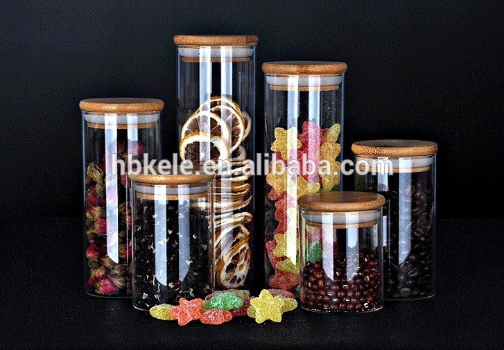 250/450/750/950 ML borosilicate air-tight storage jar acacia wood seal food home use jar use wooden lid