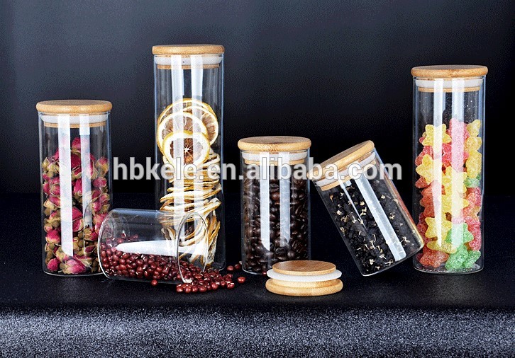 250/450/750/950 ML borosilicate air-tight storage jar acacia wood seal food home use jar use wooden lid