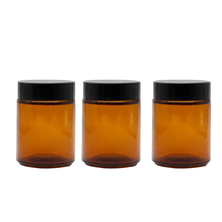 250 ML Amber Color Glass Round Candle Holder Jar with Plastic Lid