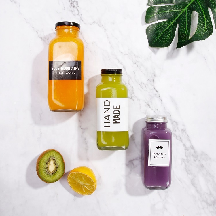 250 ml 350 ml 500 ml Beverage raw juice square drinking bottle for soda with plastic lid