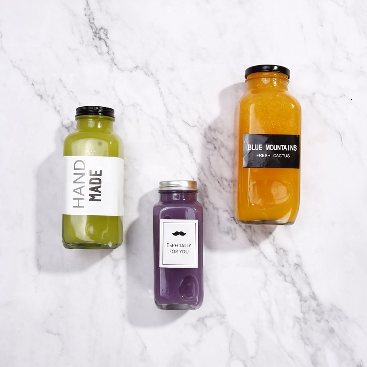 250 ml 350 ml 500 ml Beverage raw juice square drinking bottle for soda with plastic lid