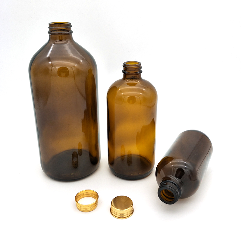 250 ml/500 ml/1000 ml Amber Boston Round Glass Bottle Glass Brown Medicine Bottle