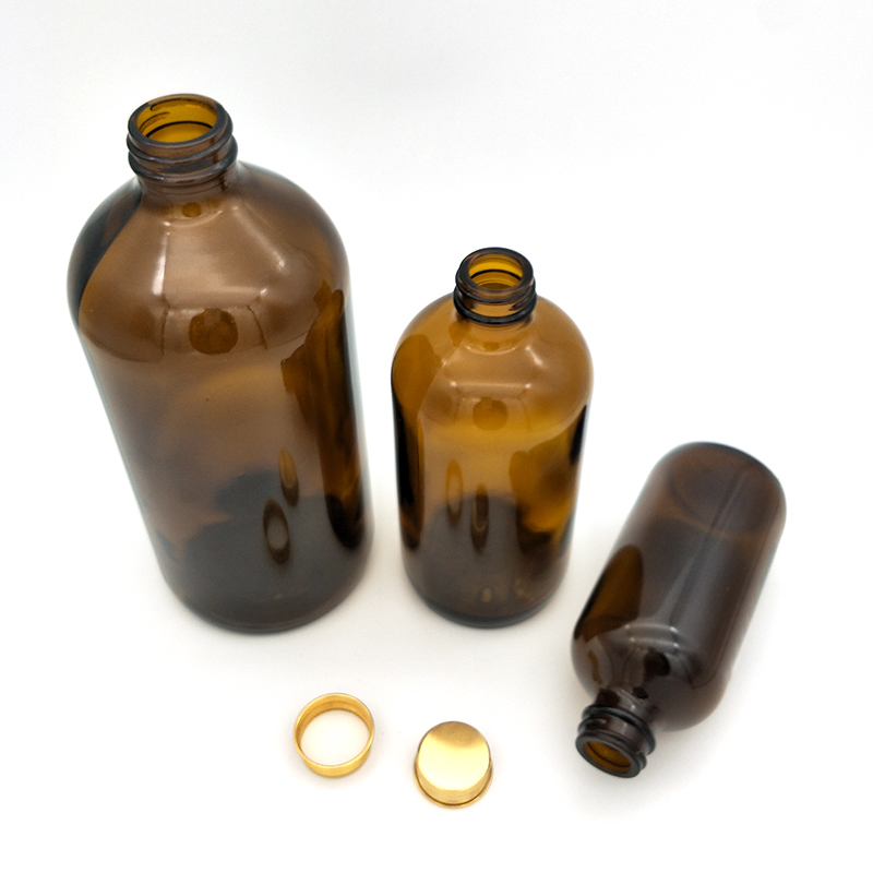 250 ml/500 ml/1000 ml Amber Boston Round Glass Bottle Glass Brown Medicine Bottle