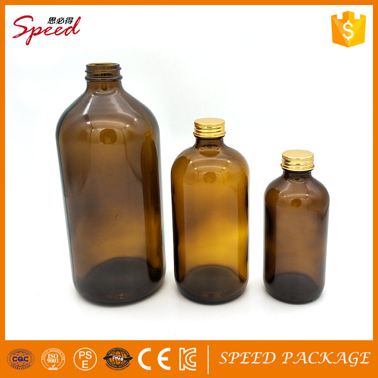 250 ml/500 ml/1000 ml Amber Boston Round Glass Bottle Glass Brown Medicine Bottle