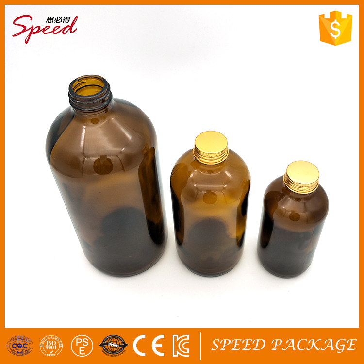 250 ml/500 ml/1000 ml Amber Boston Round Glass Bottle Glass Brown Medicine Bottle