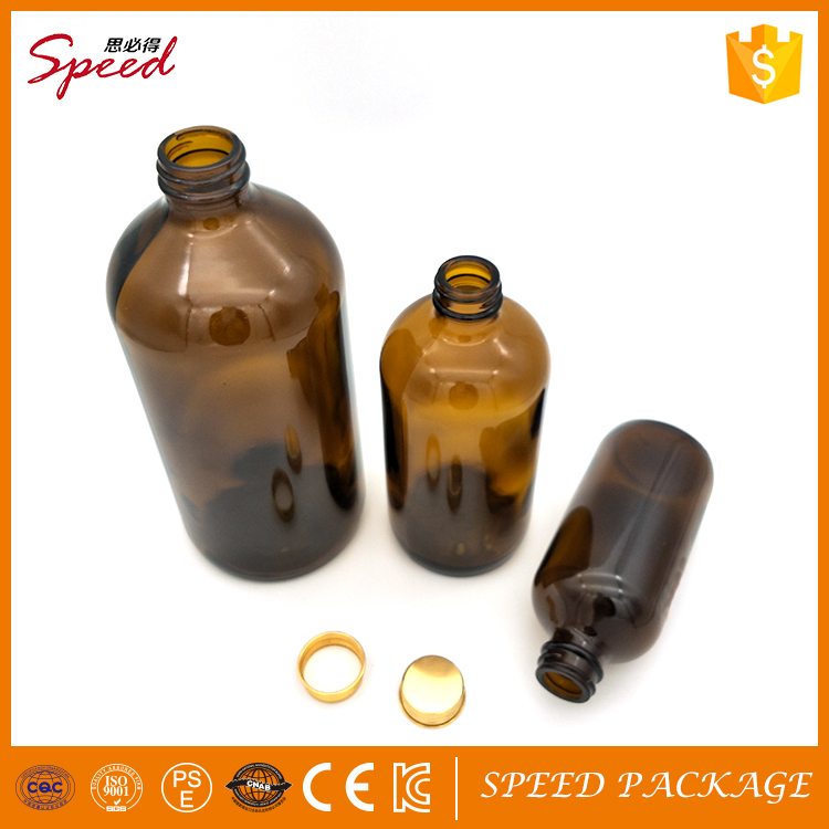 250 ml/500 ml/1000 ml Amber Boston Round Glass Bottle Glass Brown Medicine Bottle