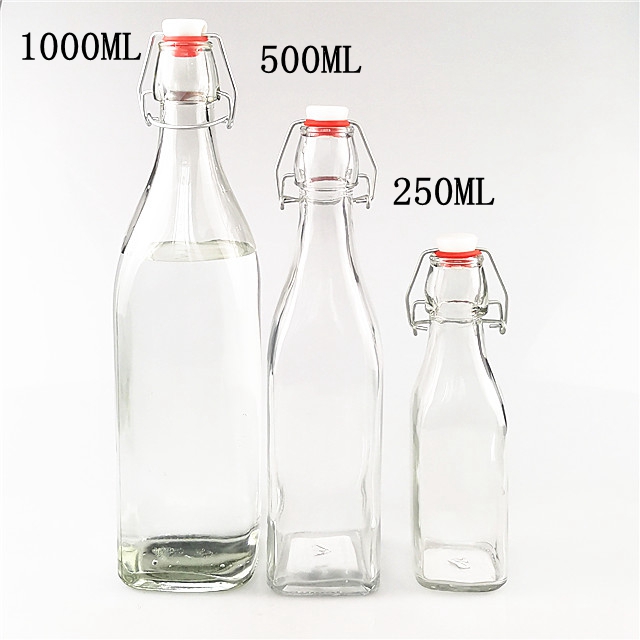 250 ml 500 ml clear wholesale swing top drink glass bottles for kombucha