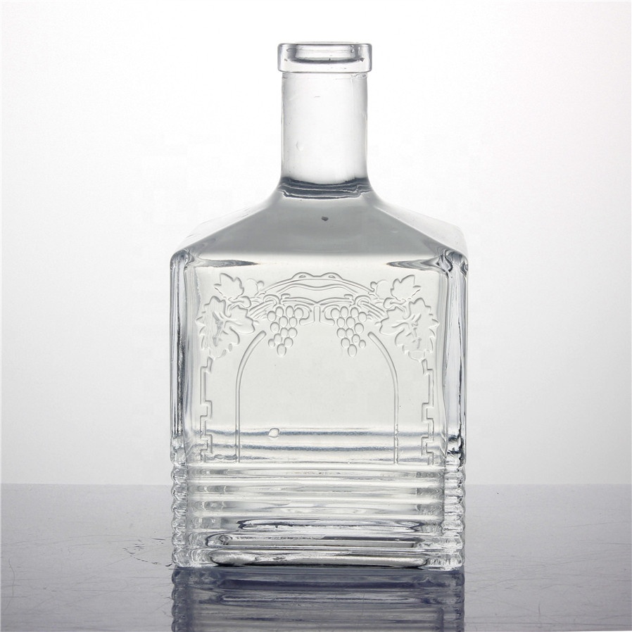 250 ml 500 ml high weight square clear empty spirits vodka whiskey rum gin extra flint embossed glass bottles