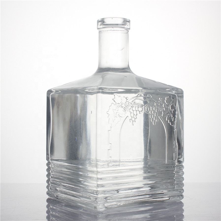 250 ml 500 ml high weight square clear empty spirits vodka whiskey rum gin extra flint embossed glass bottles