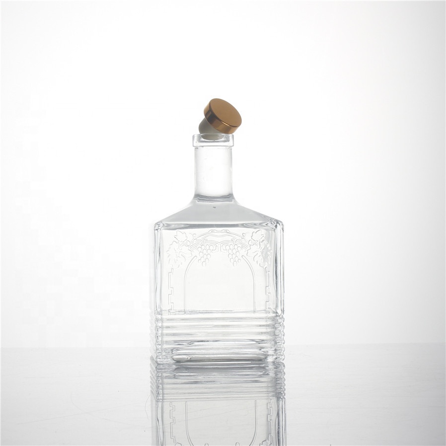 250 ml 500 ml high weight square clear empty spirits vodka whiskey rum gin extra flint embossed glass bottles