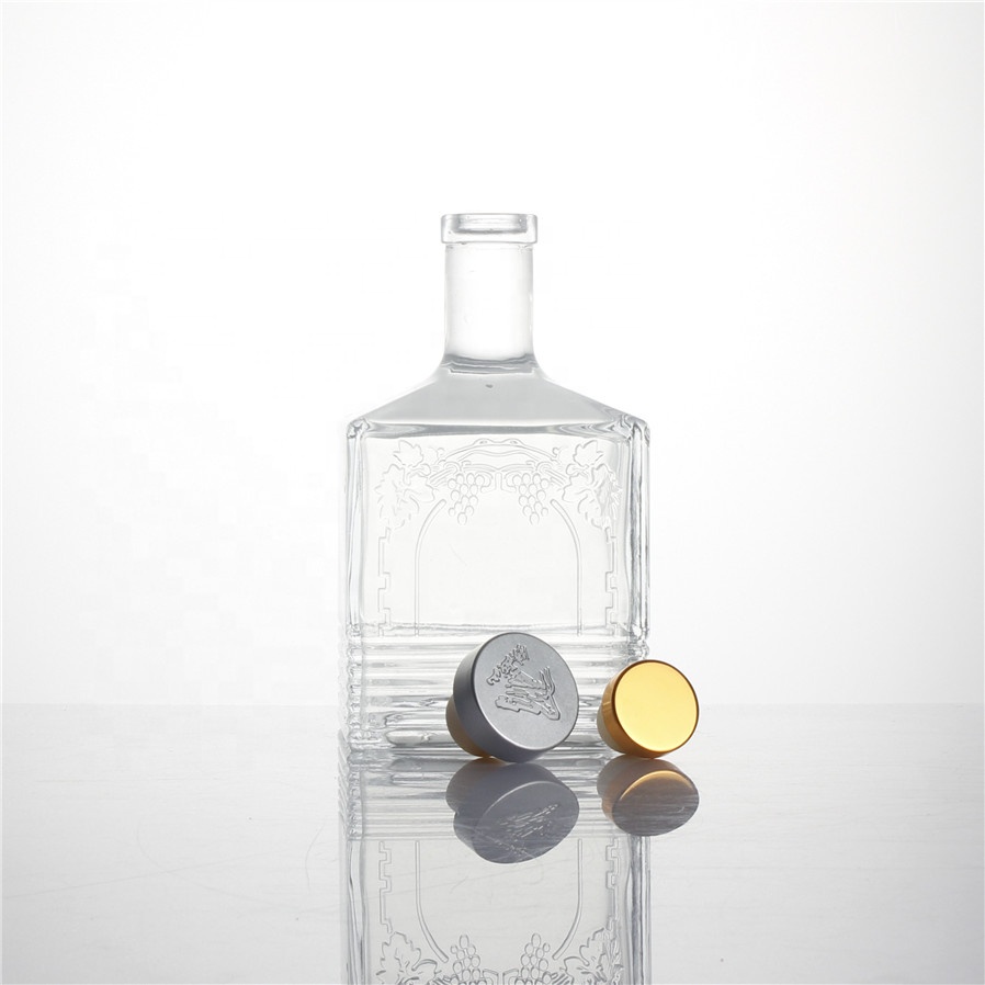 250 ml 500 ml high weight square clear empty spirits vodka whiskey rum gin extra flint embossed glass bottles