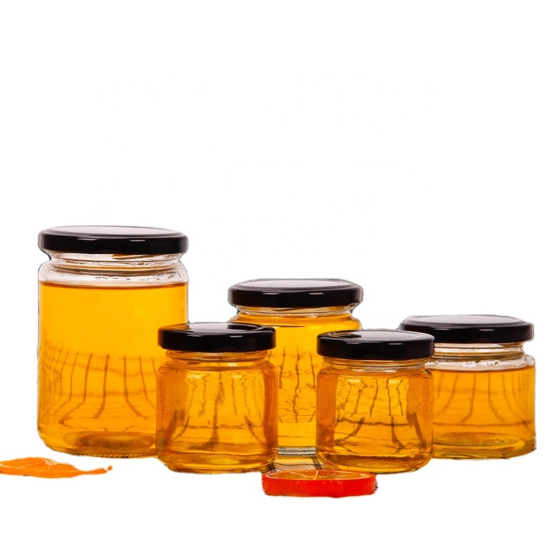 250 ml Round Empty Clear Food Honey Storage Glass Bottle Jars with caps