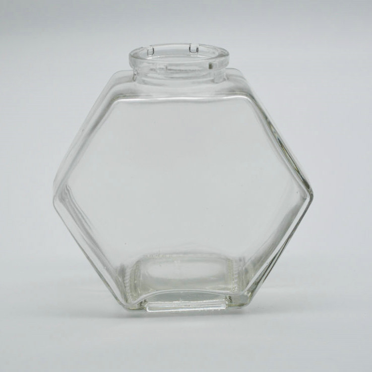 250 ml hexagon glass honey jar with wooden lid 8oz container with dipper stick