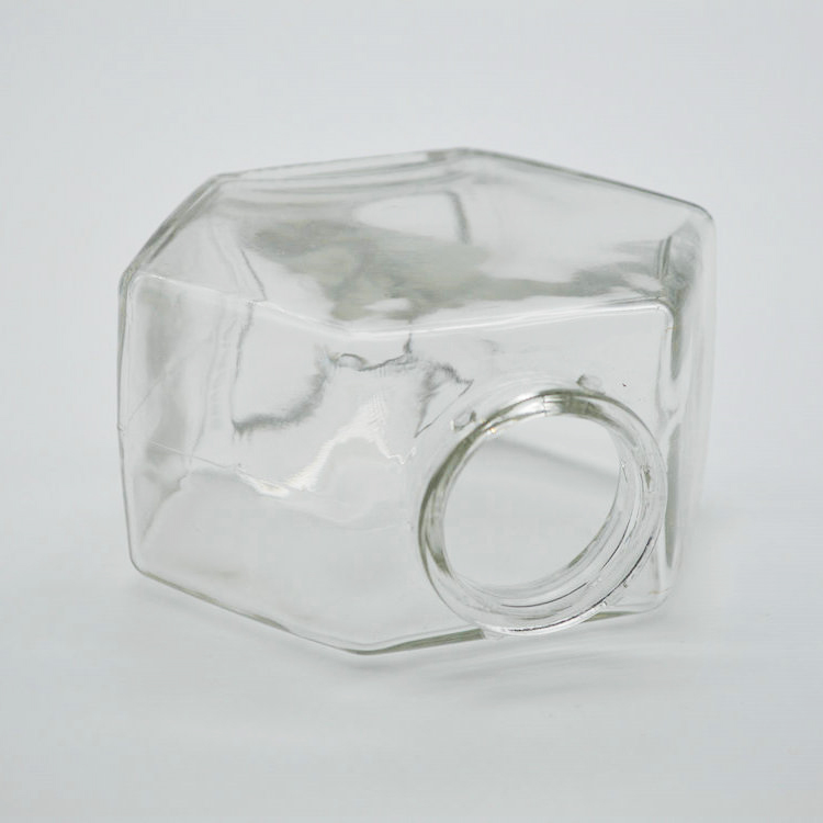 250 ml hexagon glass honey jar with wooden lid 8oz container with dipper stick