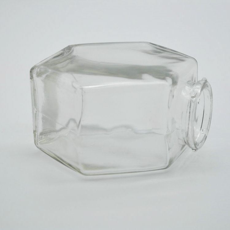 250 ml hexagon glass honey jar with wooden lid 8oz container with dipper stick