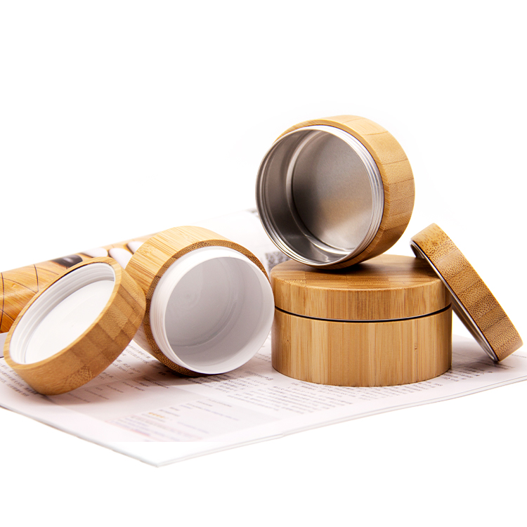 250G 8Oz Large Natural Bamboo Plastic Jar Cosmetic Usage Plastic Jar Aluminum Tin With Bamboo Shell