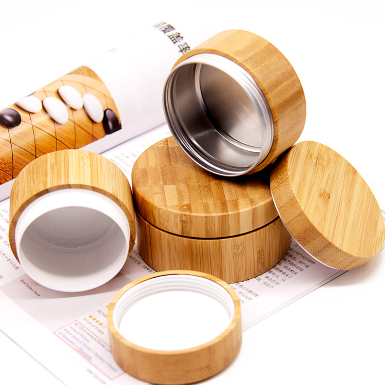 250G 8Oz Large Natural Bamboo Plastic Jar Cosmetic Usage Plastic Jar Aluminum Tin With Bamboo Shell