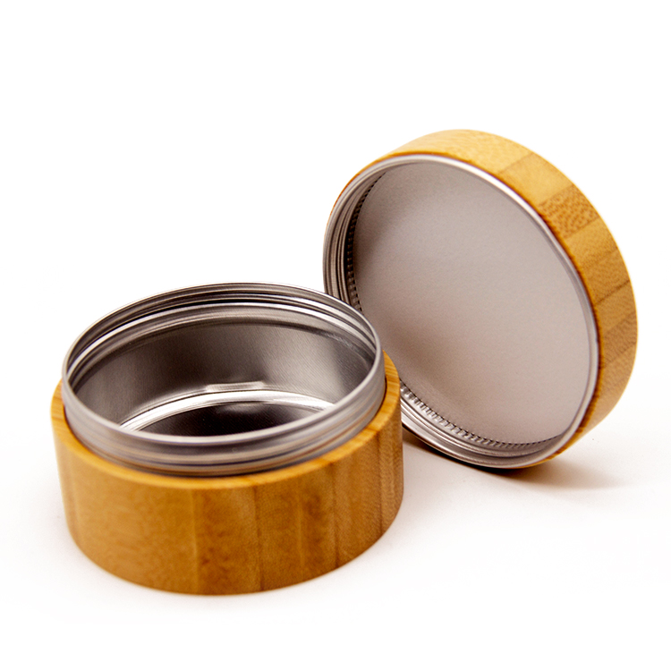 250G 8Oz Large Natural Bamboo Plastic Jar Cosmetic Usage Plastic Jar Aluminum Tin With Bamboo Shell