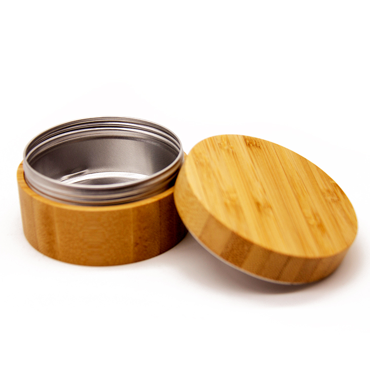 250G 8Oz Large Natural Bamboo Plastic Jar Cosmetic Usage Plastic Jar Aluminum Tin With Bamboo Shell