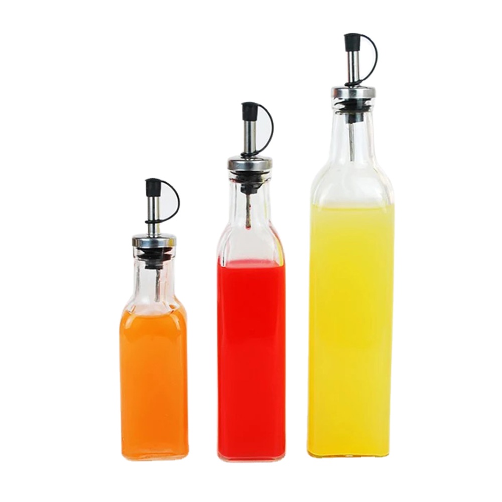 250ML 500ML 750ML Clear square olive oil packing glass bottle with Dispenser