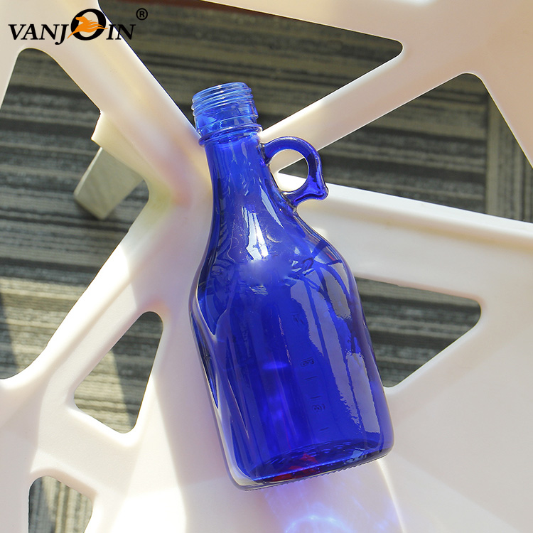 250ML 500ML 8OZ 16OZ Glass Cobalt Blue  Beer Bottle With Small Handle